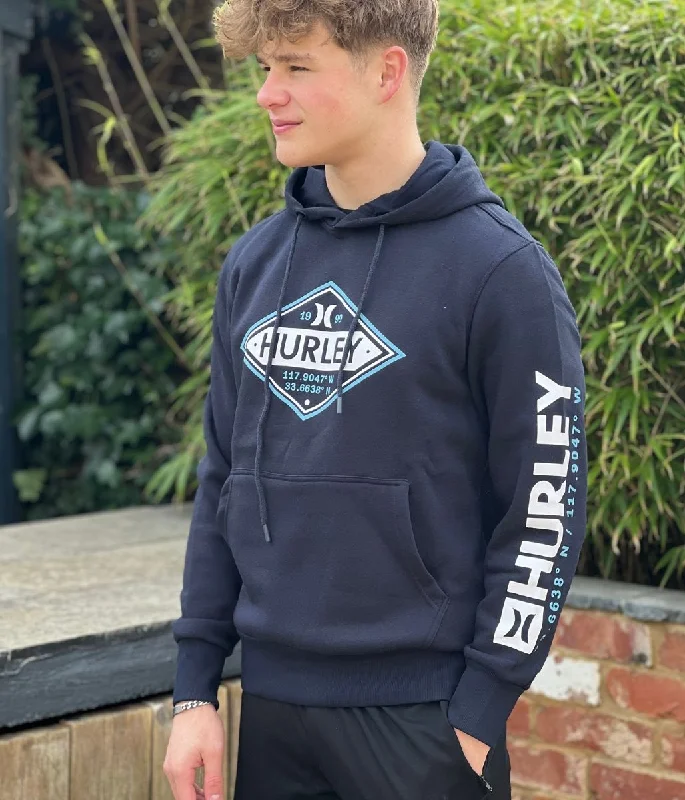 Men's Shirts with Scoop NecksNavy Hurley Diamond Logo Hoodie