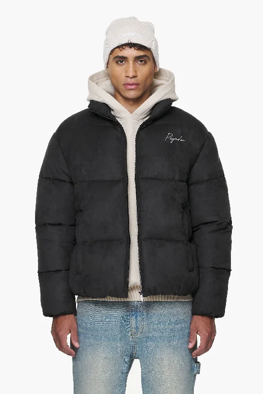 Men's Coats with Adjustable HemsNeum Suede Puffer Jacket Black