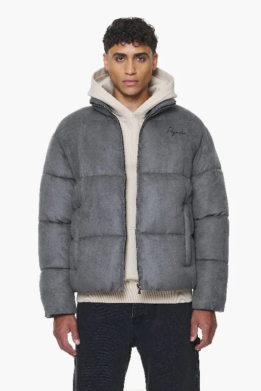 Men's Coats with Modern CutsNeum Suede Puffer Jacket Dark Grey