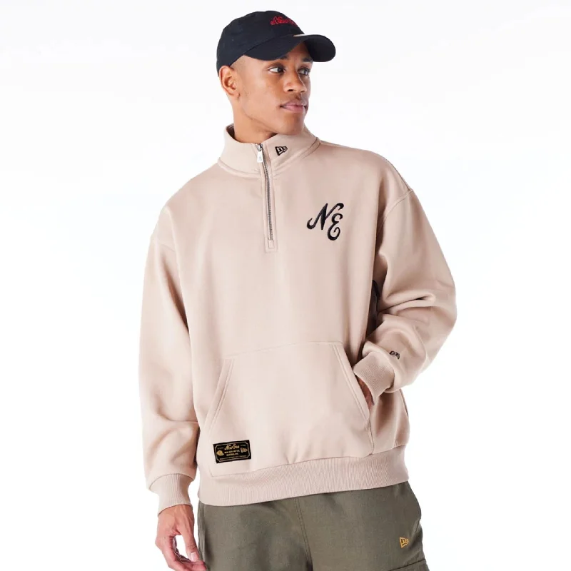 Men's Sweaters with Straight-Cut ShapesNew Era Lifestyle Beige Quarter-Zip Sweater
