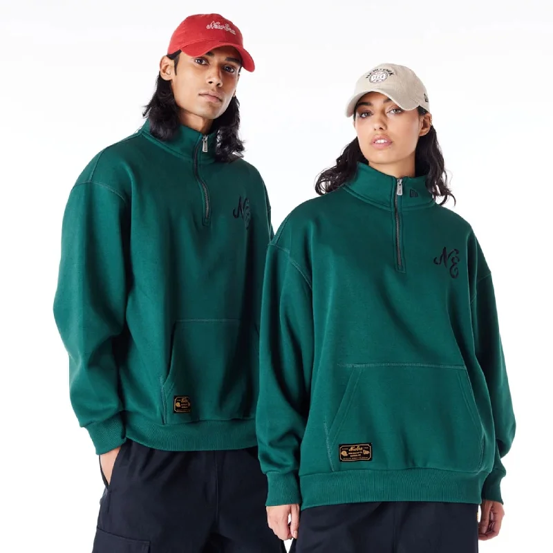 Men's Sweaters with Pleated DesignsNew Era Lifestyle Dark Green Quarter-Zip Sweater