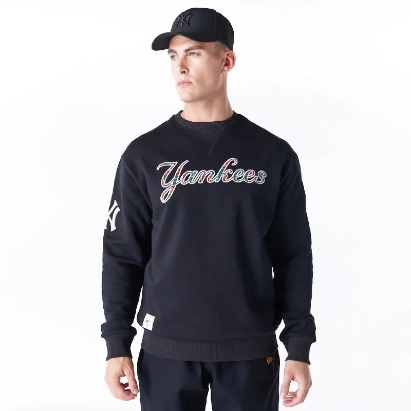 Men's Sweaters with Pockets and ZippersNew York Yankees MLB Tartan Infill Black Crew Neck Sweater