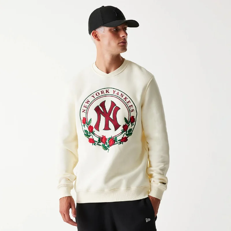 Men's Sweaters with Contrast TrimNew York Yankees Red Roses White Crewneck Sweater