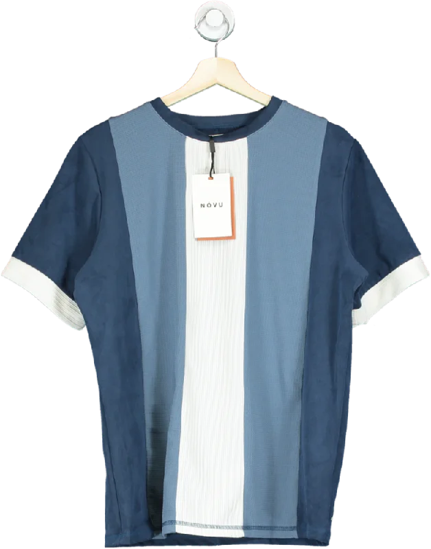 Men's Shirts with Hidden ButtonsNovu Blue and White Striped T-Shirt UK L