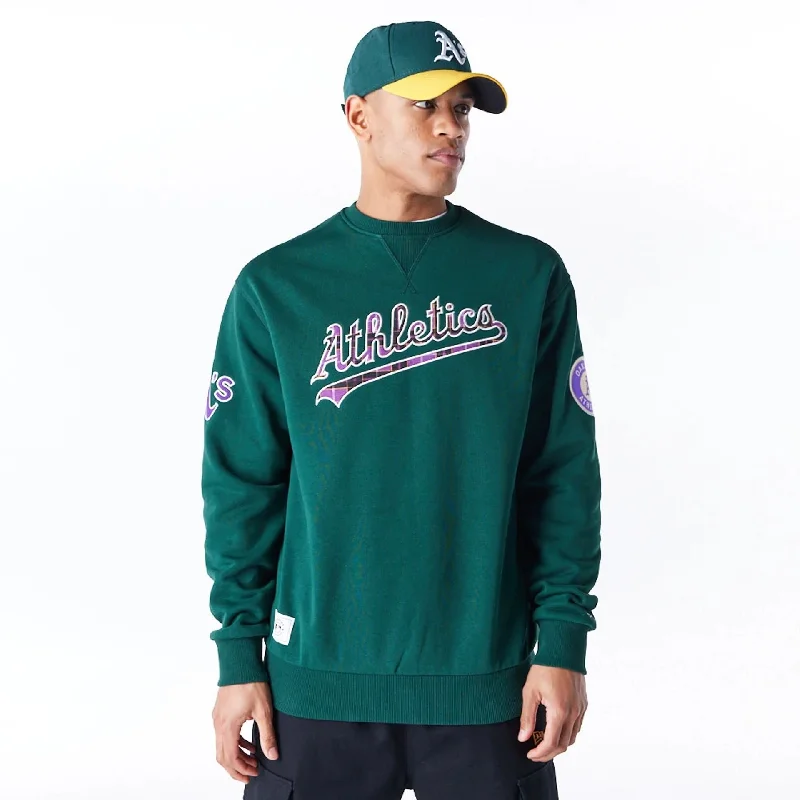 Men's Sweaters with Hoods and DrawstringsOakland Athletics MLB Tartan Infill Dark Green Crew Neck Sweater