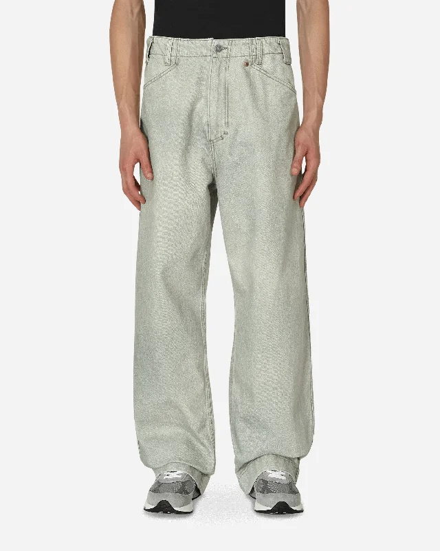 Men's Jeans with a Distressed LookWide Leg Denim Pants Green