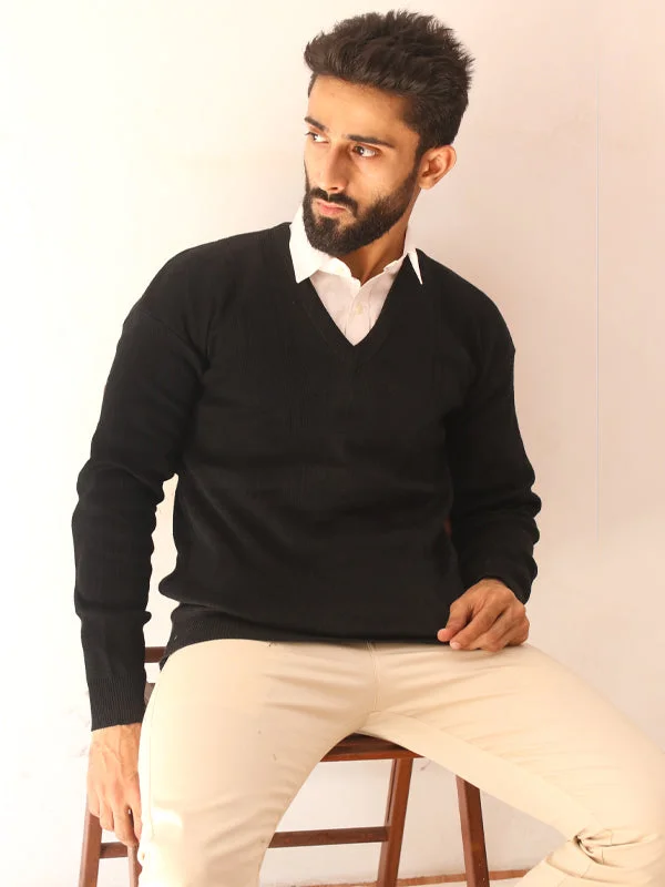 Men's Sweaters for Dressy EventsMSW23 Full Sleeves Plain Sweater for Men Black