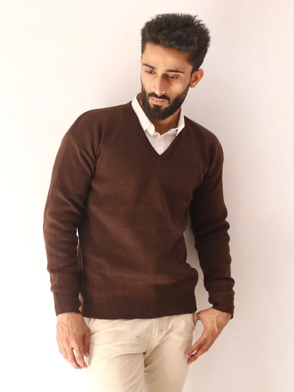 Men's Sweaters for WinterMSW24 Full Sleeves Plain Sweater for Men Brown