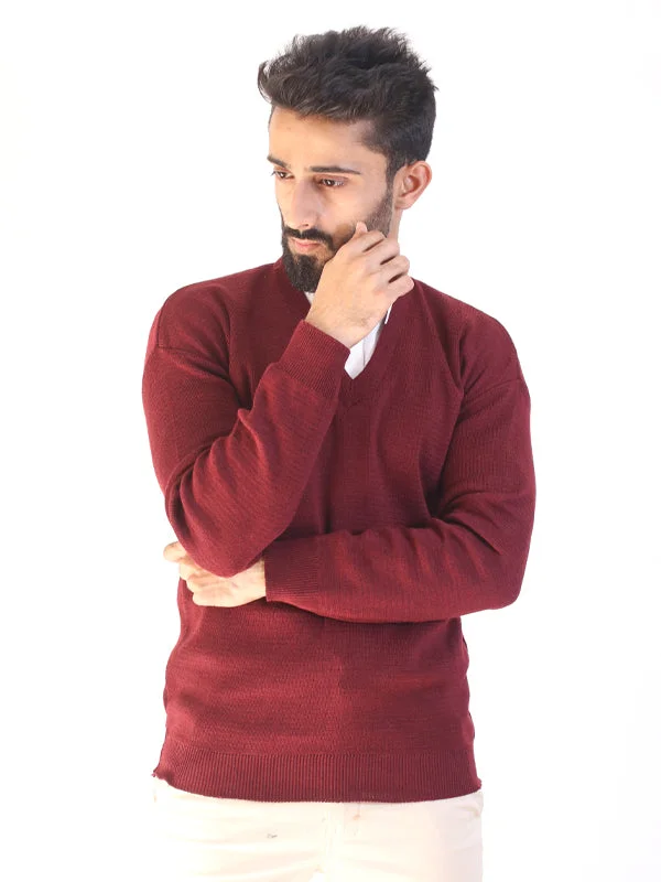 Men's Sweaters with High-Neck DesignsMSW26 Full Sleeves Plain Sweater for Men Maroon