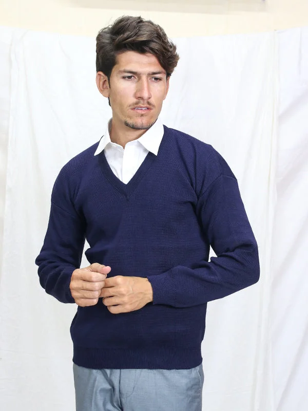 Men's Sweaters with Low-Neck DesignsMSW25 Full Sleeves Plain Sweater for Men Navy Blue
