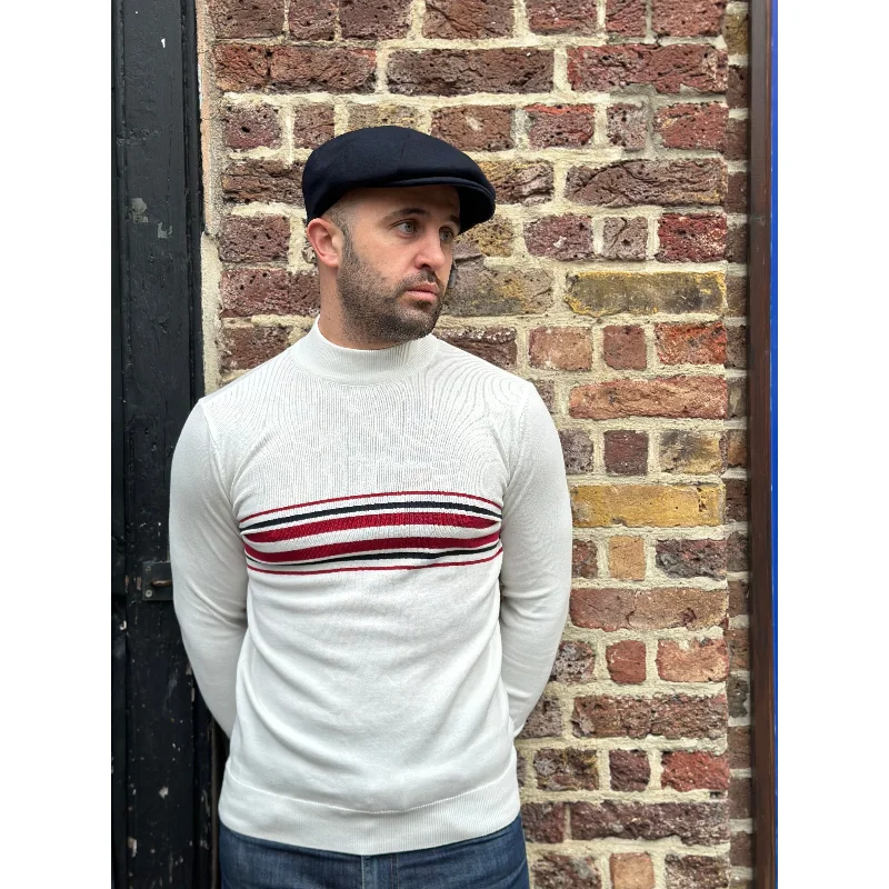 Men's Shirts with Patchwork PatternsSka & Soul - Knebworth Border Stripe Fine Gauge Ecru - Turtle Neck