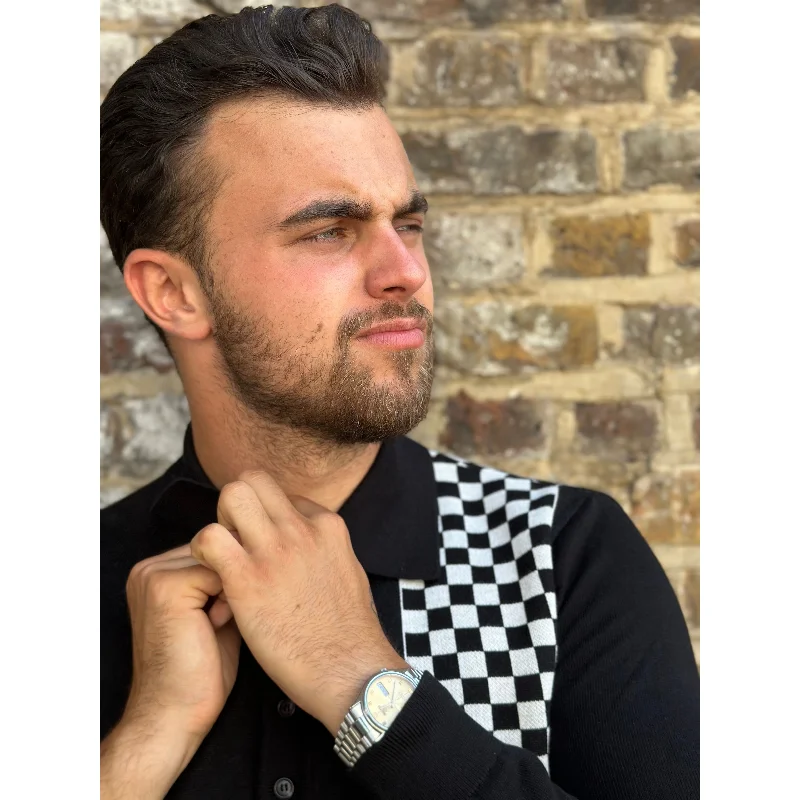 Men's Unique and Designer TopsSka & Soul - Weller Chequerboard Fine Gauge Long Sleeve Knit - Polo
