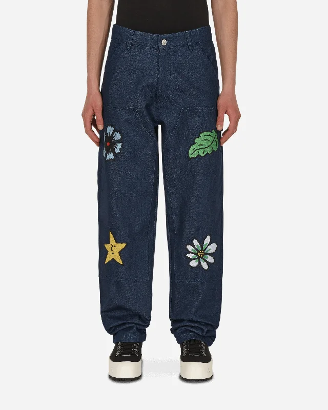 Men's Tapered JeansEmbroidered Workwear Denim Pants Blue