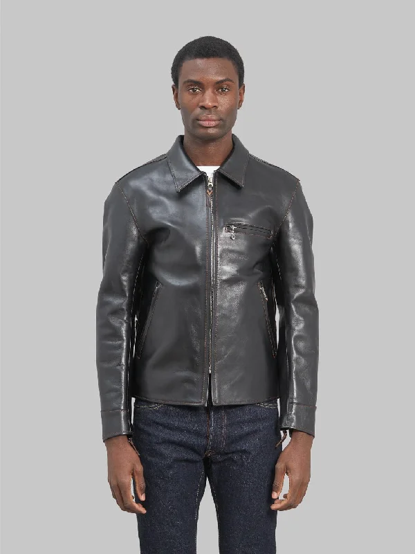 Men's Coats with PocketsThe Flat Head FN-LJ-HS005 Horsehide Single Rider's Jacket Black Semi-Aniline