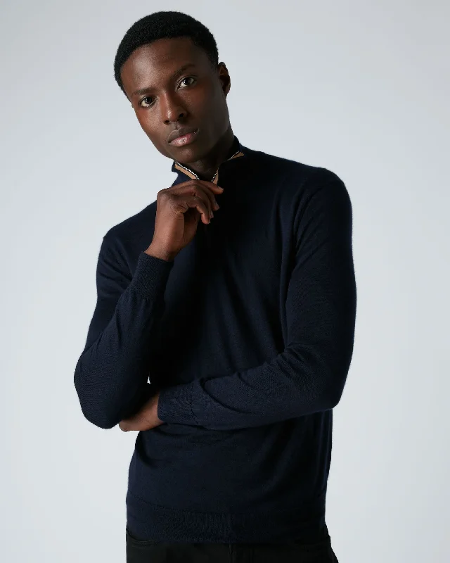 Men's Sweaters with Flat-Front DesignsMen's Regent Fine Gauge Cashmere Half Zip Jumper Navy Blue