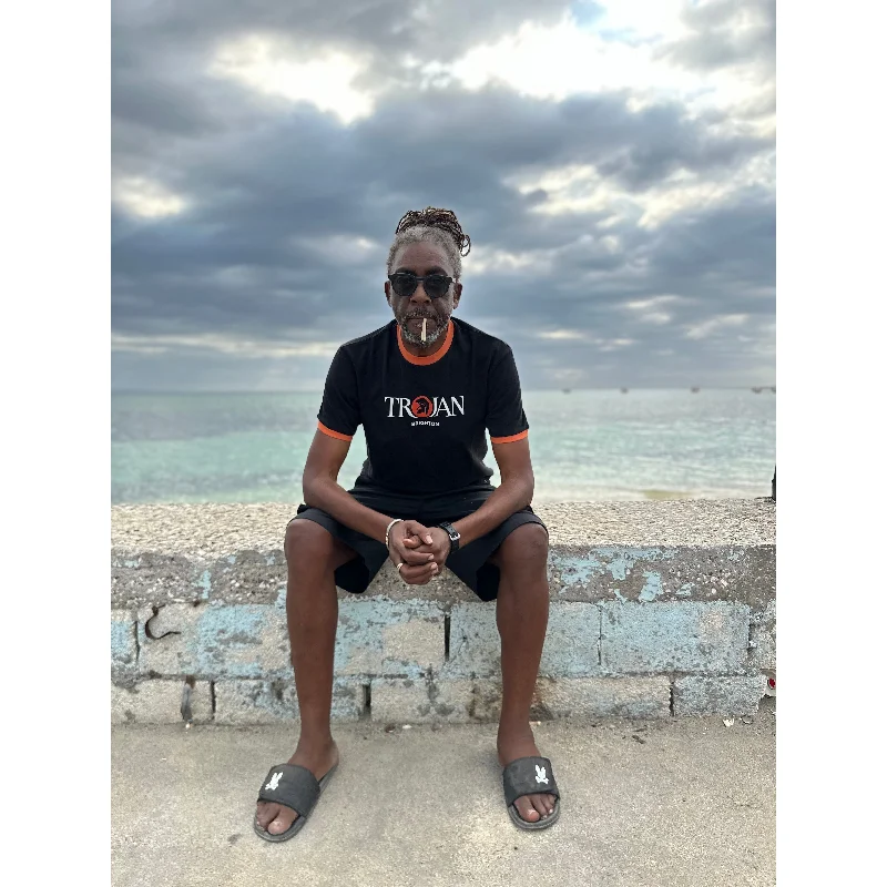 Men's Shirts with Rounded HemlinesTrojan Records - TC/1014B Exclusive Logo Ringer Black (Orange Logo) Brighton - T-Shirt