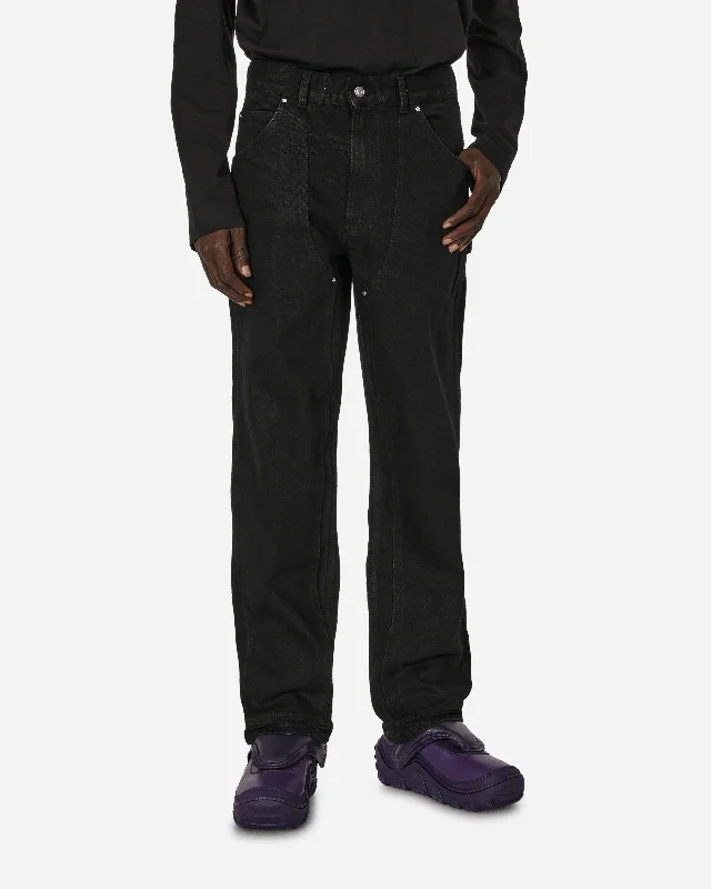 Relaxed-Fit Men's JeansDouble Knee Denim Pants Black