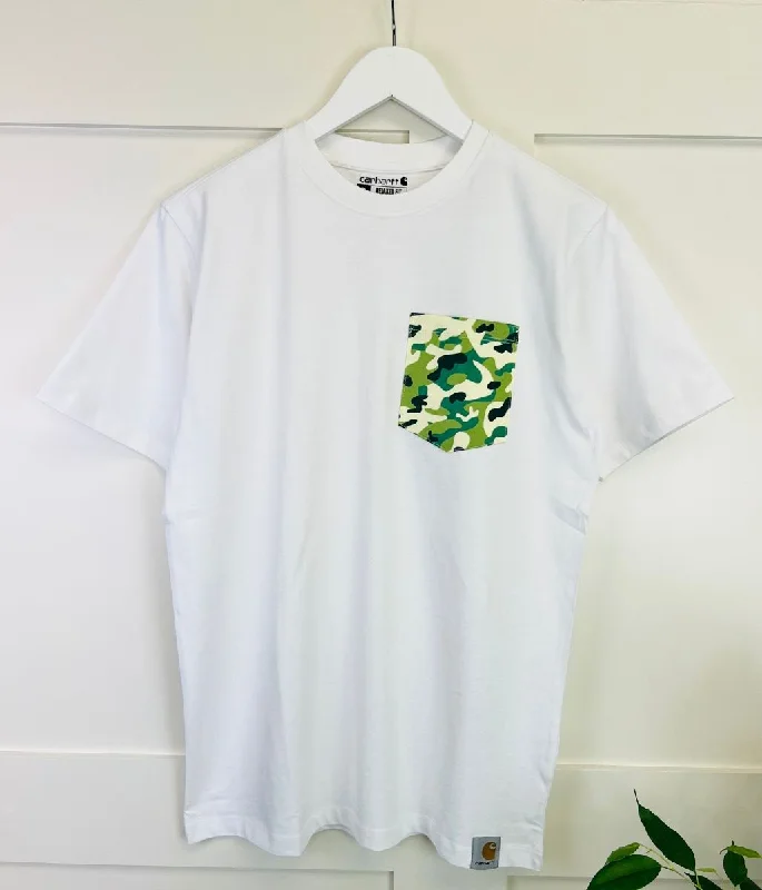 Men's Shirts for BoatingWhite Camo Pocket Cotton T-Shirt