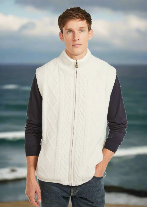 Solid-Colored Men's SweatersAran Full Zip Fleece Gilet | Natural