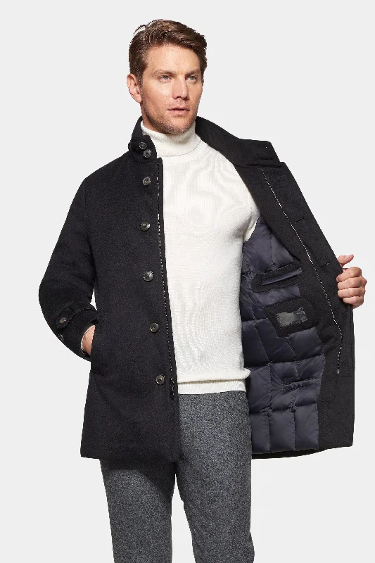Men's Coats with Slim FitsPure Cashmere Hooded Car Coat, Black