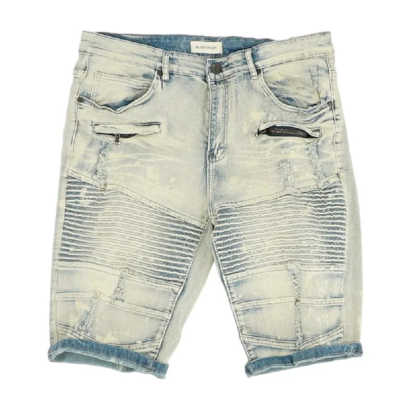 Men's Pants with Pleated FrontsBlue Solid Denim Shorts