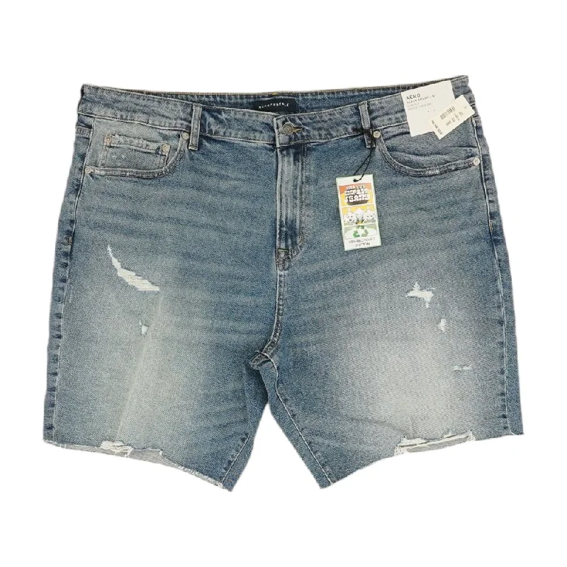 Men's Pants with Faux Leather PatchesBlue Solid Denim Shorts