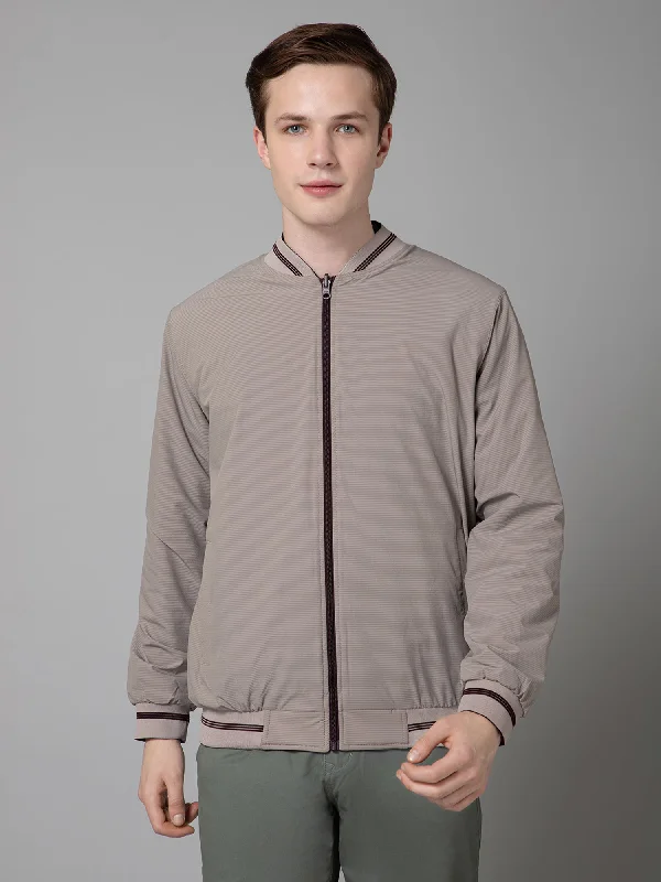 Men's Coats for Snowy WeatherSolid Light Beige Full Sleeves Stand Collar Regular Fit Reversible Jacket for Men