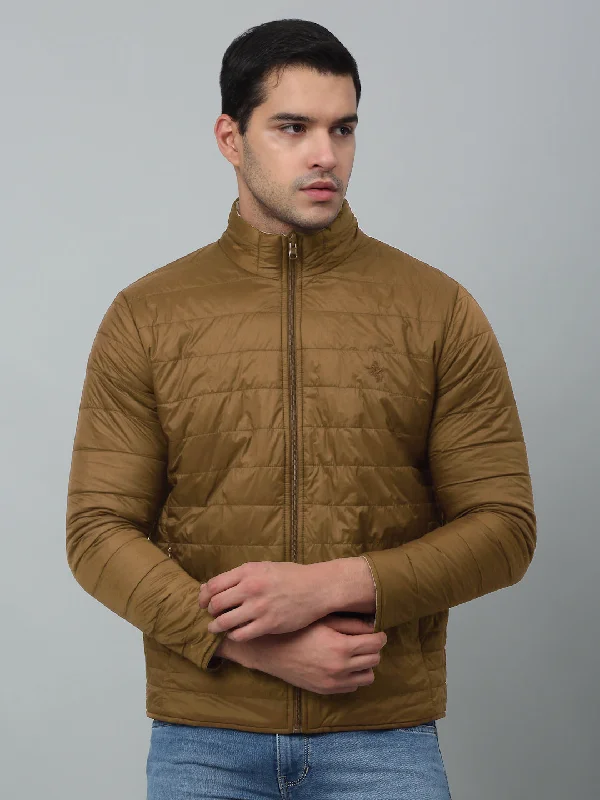 Men's Coats with Quilted LiningSolid Brown Full Sleeves Band Collar Regular Fit Reversible Jacket for Men
