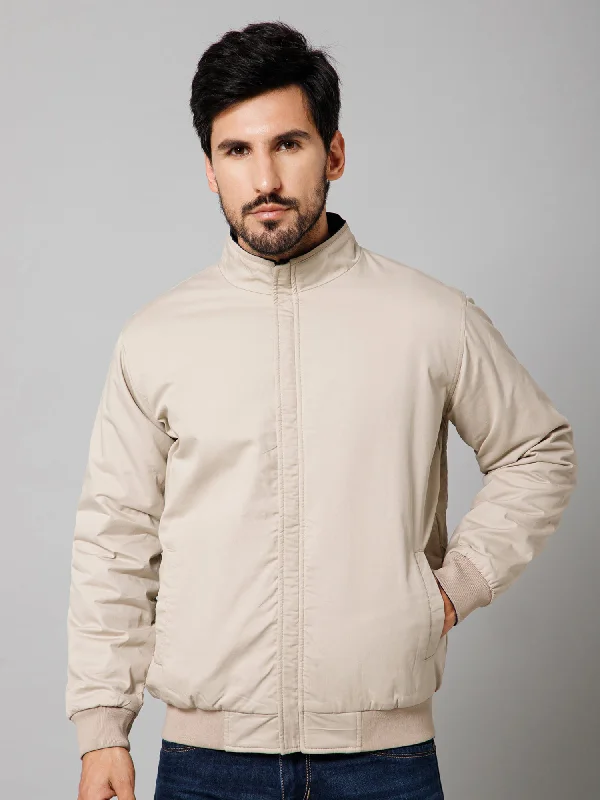 Men's Coats Made in the USASolid Full Sleeves Mock Collar Regular Fit Beige Casual Reversible Jacket For Men