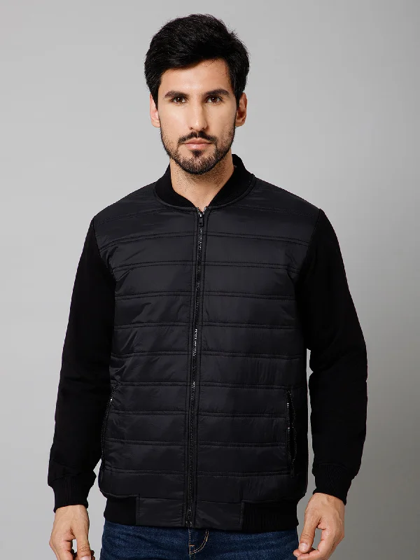 Men's Coats for Short MenSolid Full Sleeves Mock Collar Regular Fit Black Casual Jacket For Men