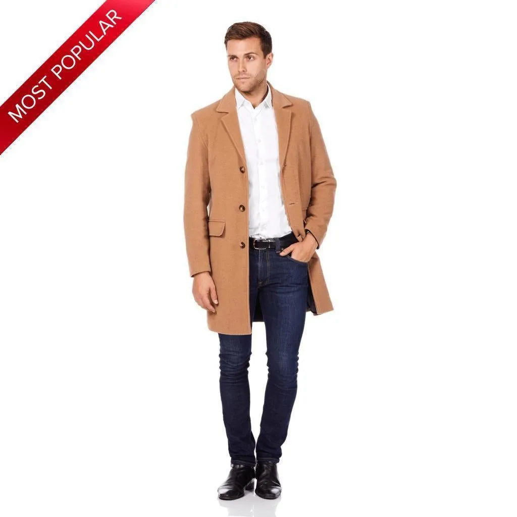 Designer Men's OvercoatsDe La Creme MAN - Men's Single Breasted Wool Mix Overcoat