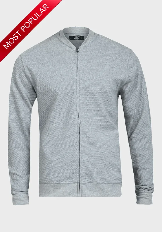 Men's Coats for Mild WeatherDe La Creme MAN - Pique Grey Long Sleeve Zip-up Bomber Jacket
