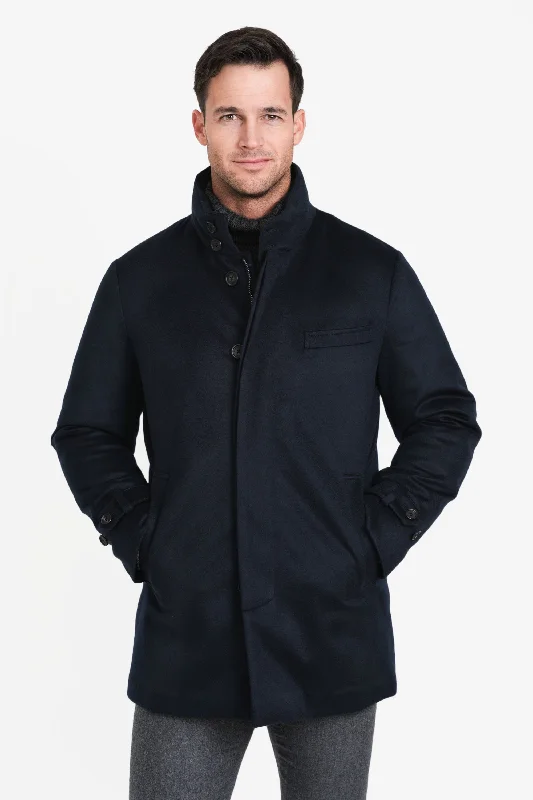 Men's Coats with Embroidered DetailsPure Cashmere Car Coat, Navy