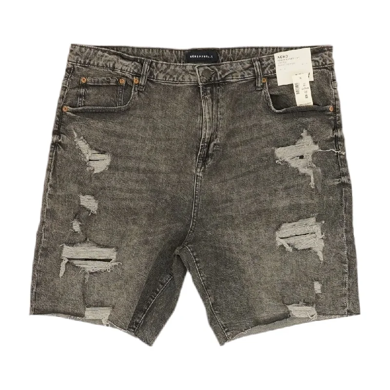 Men's Pants with Ripped and Distressed DetailsGray Solid Denim Shorts