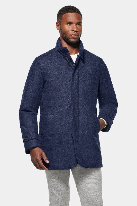 Men's Coats for All SeasonsHooded Cashmere Car Coat, Blue Melange