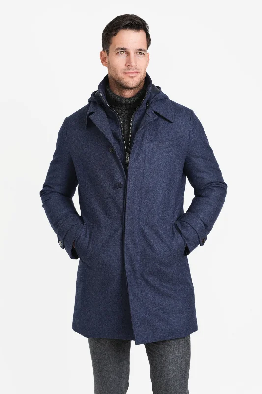 Men's Coats for TravelHooded Stretch Wool Euro Coat, French Blue