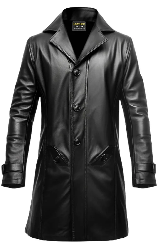 Men's Coats with Relaxed FitsMen 3 Button Long Leather Coat