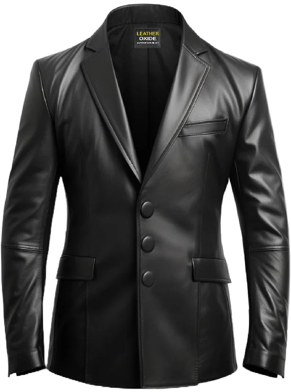 Men's Coats for Everyday WearMen Black Leather Blazer - Leather Blazer for Men
