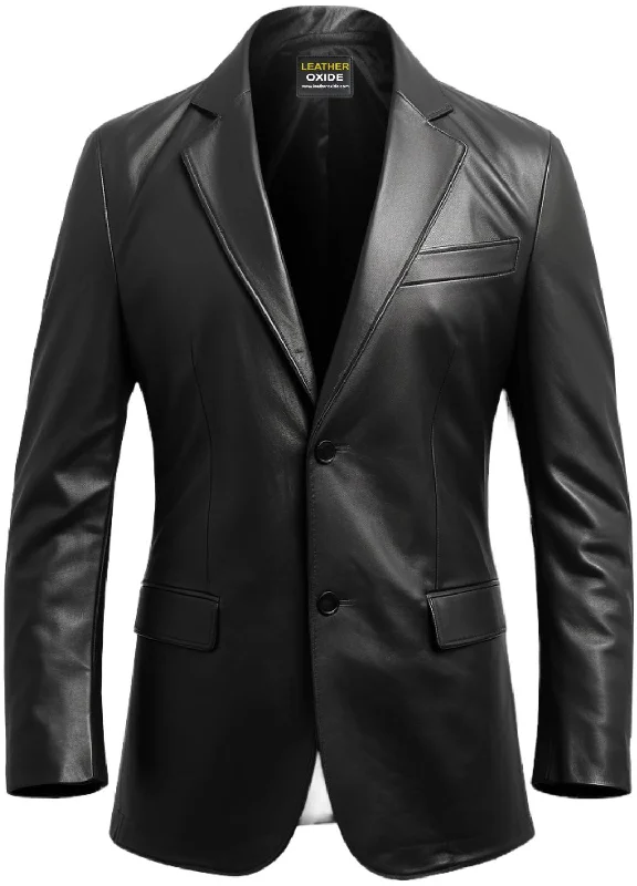 Men's Coats with Quick-Dry FabricMen Black leather Two Button Blazer - Leather Blazer for Men