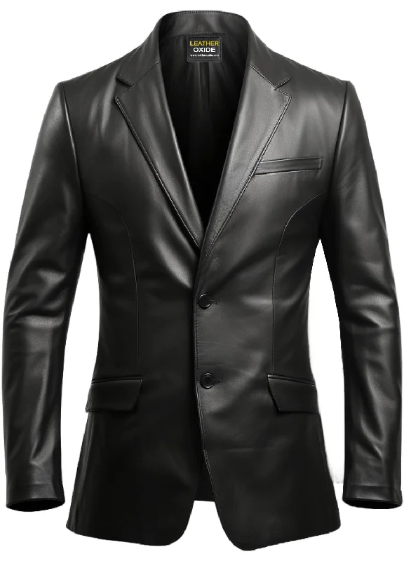 Men's Coats with Patchwork DesignsMen Designer Black Leather Blazer