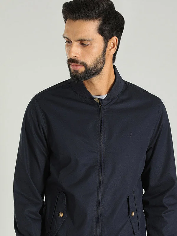 Men's Coats with Embroidered DetailsMen Solid Full Sleeve Bomber Jacket