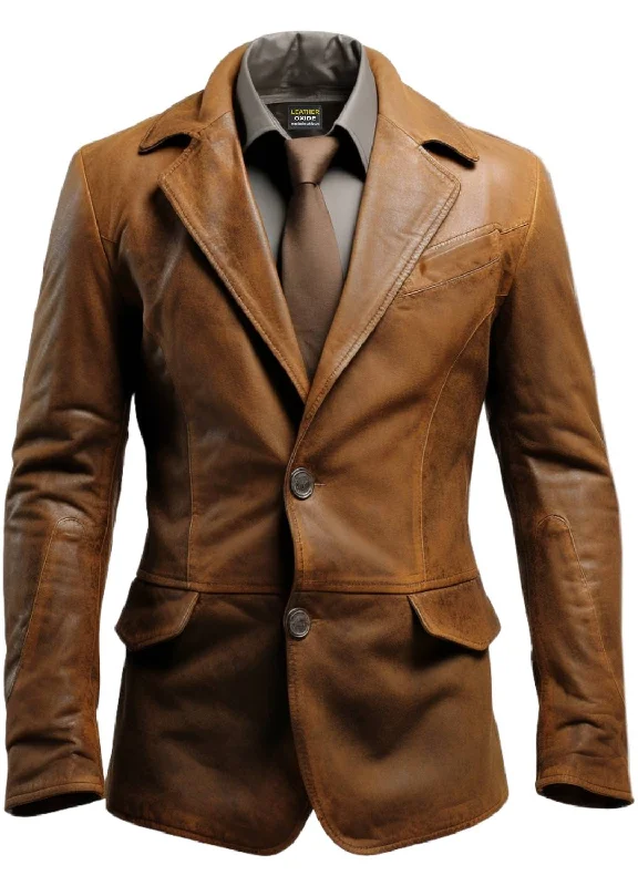 Luxurious Men's Cashmere CoatsMen Two Button Leather Blazer