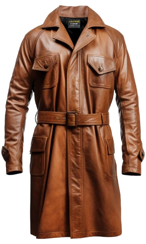 Men's Coats for SnowshoeingMen Vintage Brown Long Coat - Distressed Leather Brown Coat