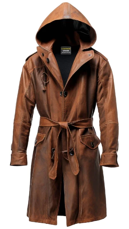 Men's Coats with Modern CutsMen Vintage Hooded Leather Coat