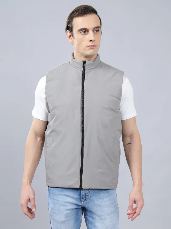 Men's Coats for Formal EventsMen's Black Color Block Mock Neck Reversible Winter Jacket