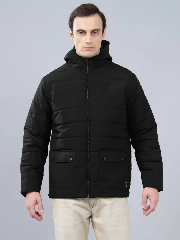 Men's Coats for WalkingMen's Black Solid Hooded Neck Winter Jacket