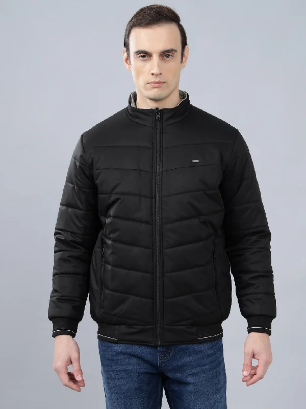 Men's Coats Made in ItalyMen's Black Solid Mock Neck Reversible Winter Jacket
