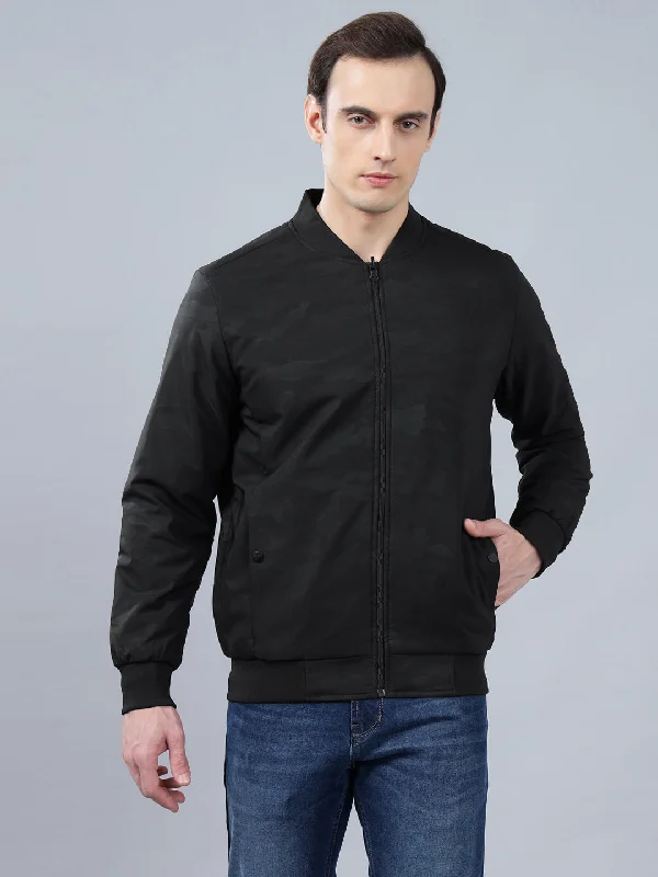 Men's Coats with Adjustable SleevesMen's Blue Camouflage Mock Neck Reversible Winter Jacket