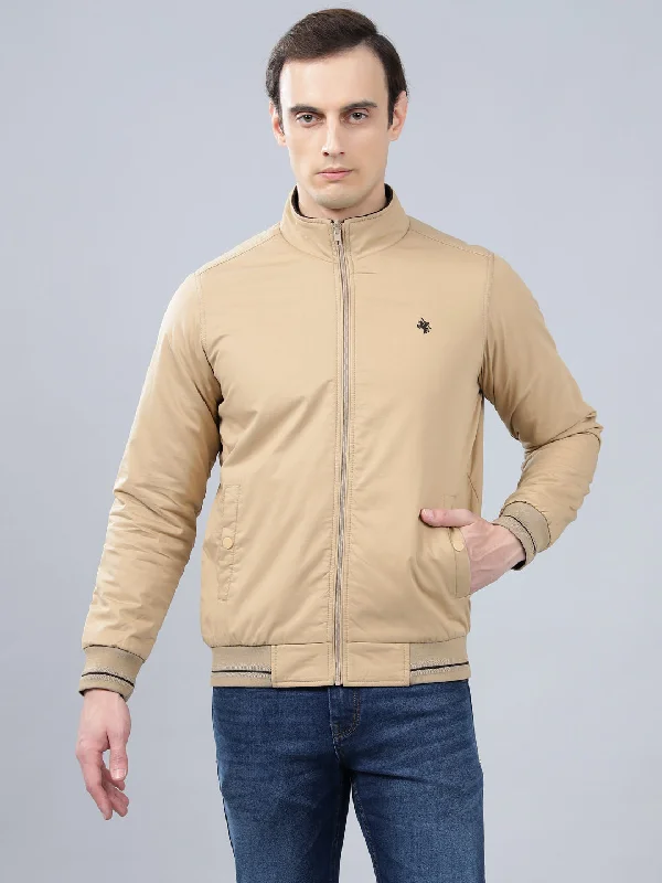 Men's Coats with Patchwork DesignsMen's Khaki Solid Mock Neck Reversible Winter Jacket