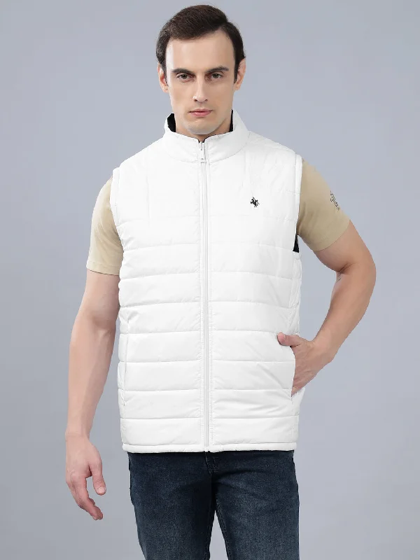 Elegant Men's Wool CoatsMen's White Solid Stand Collar Reversible Winter Jacket